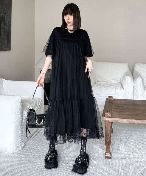 Mesh Layered Flare Dress